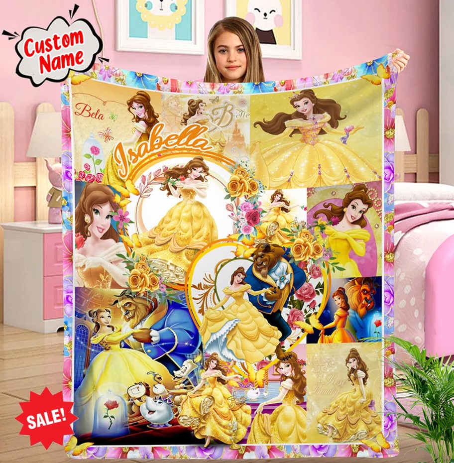 Personalized Bella Princess Kids Blanket Beauty And The Beast Fleece Blanket Princess Belle Gifts Disney Princess Blanket Custom Blanket